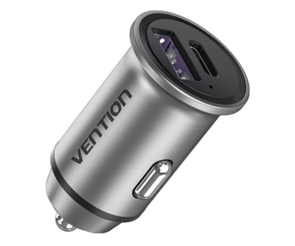 Ładowarka i akumulator Vention Ładowarka samochodowa USB-A USB-C 30W PD